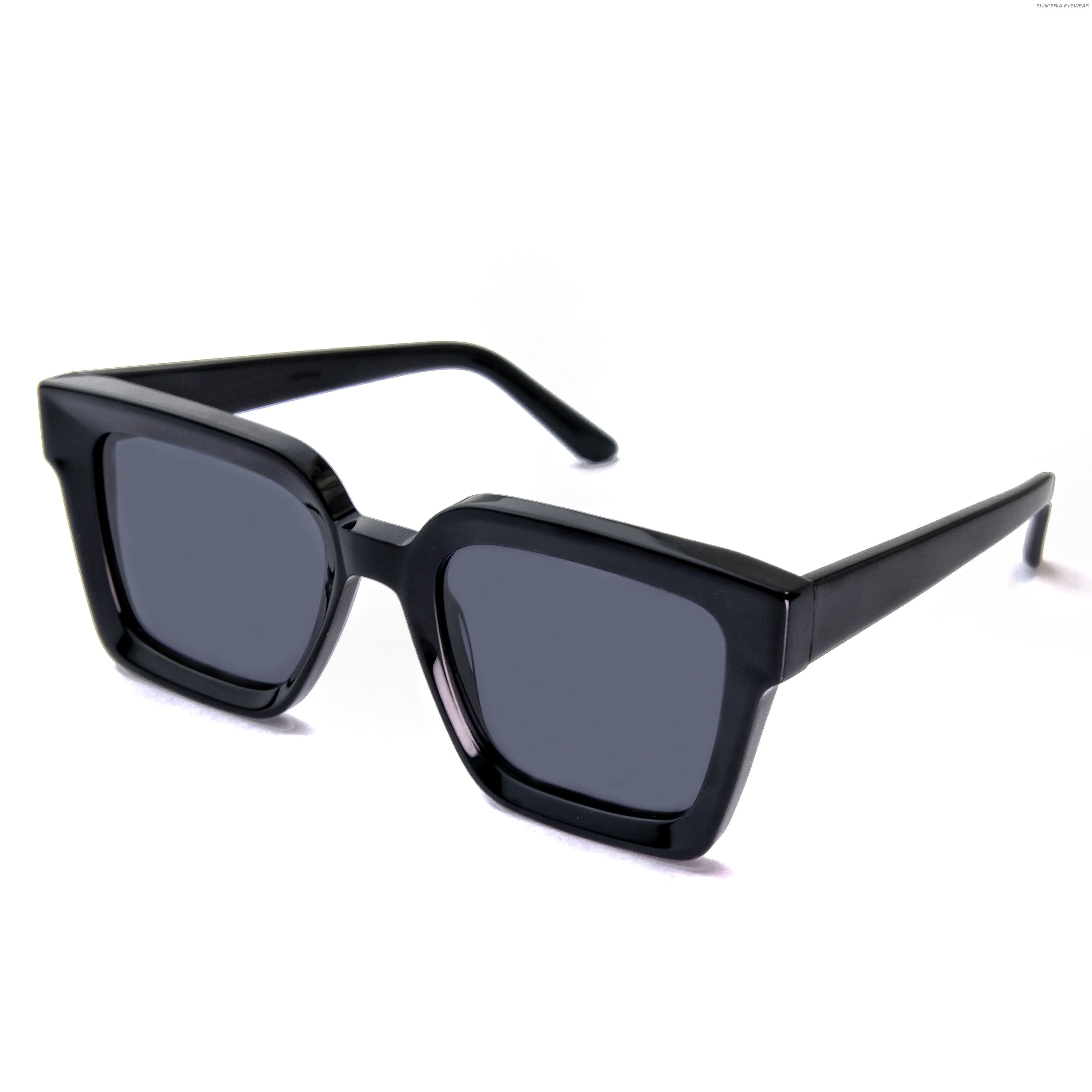 Fábrica de gafas de sol personalizadas de moda de acetato cuadrado negro Fabricante de gafas de sol de acetato