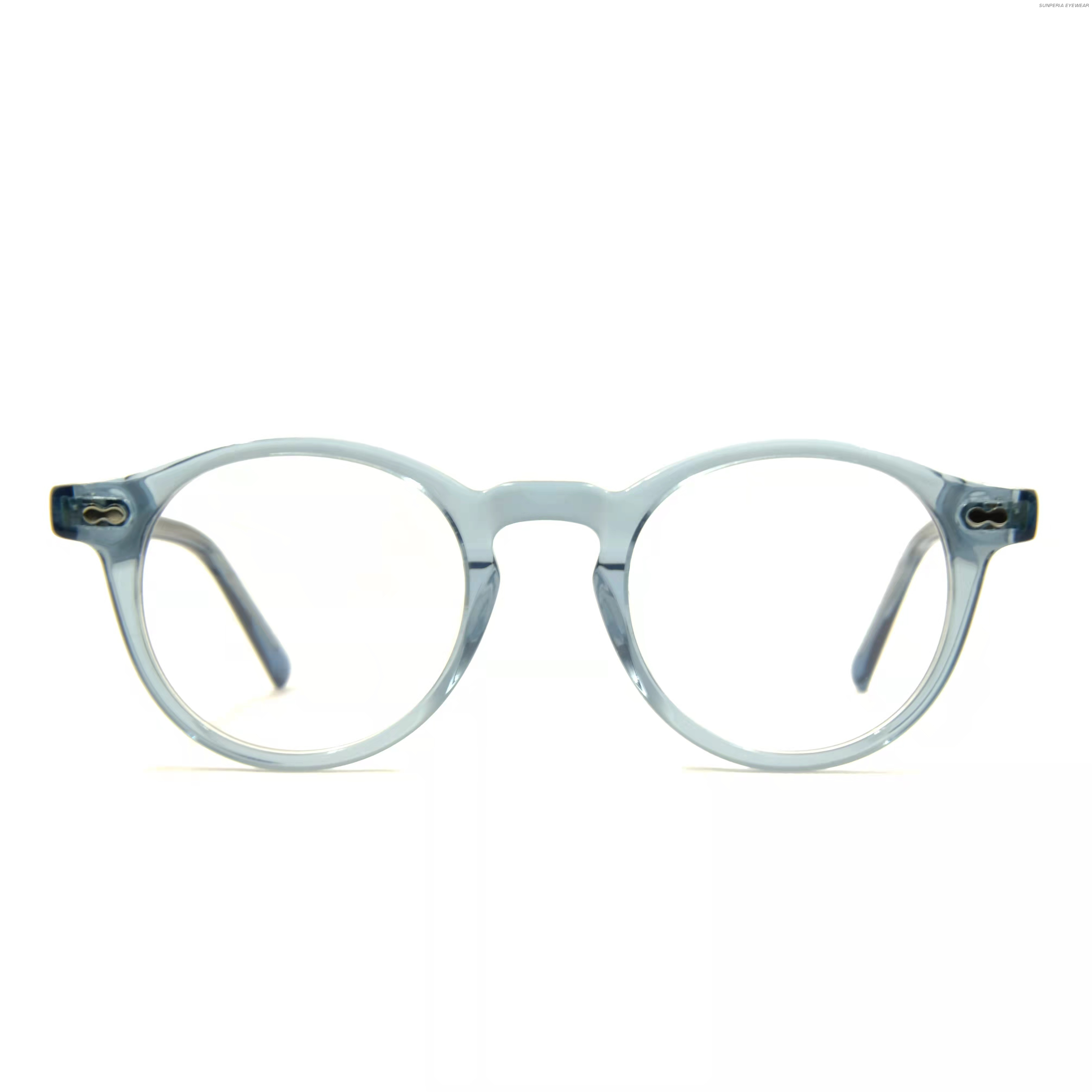 Monturas redondas de acetato Gafas verdes transparentes Fabricación de monturas ópticas Fabricantes de gafas personalizadas